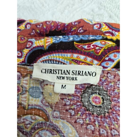 Christian Siriano Womens Paisley Print Long Sleeve Cropped Top M 100% Rayon Mult - Picture 2 of 4